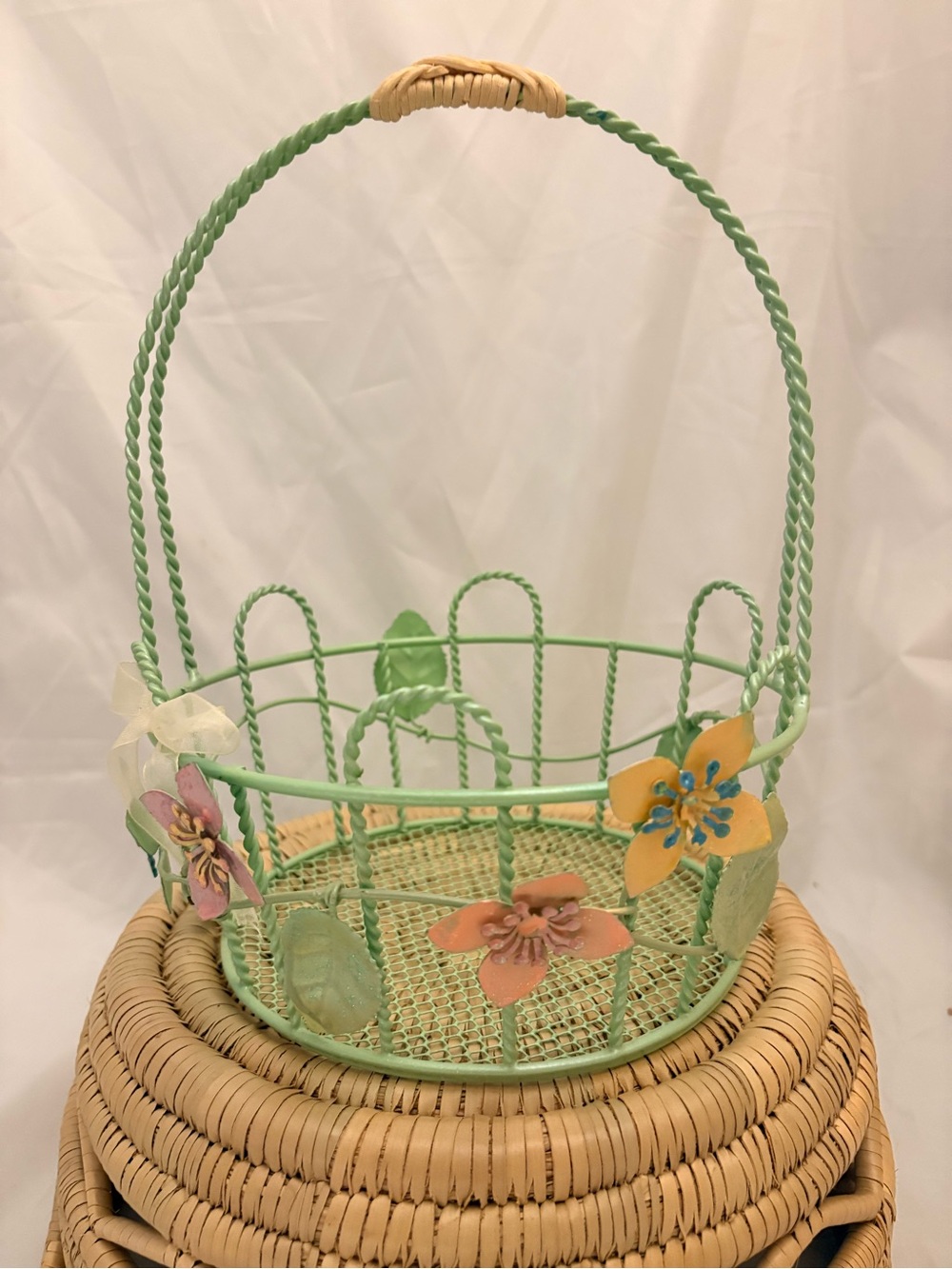 Decorative Green Floral Metal Basket - Brand